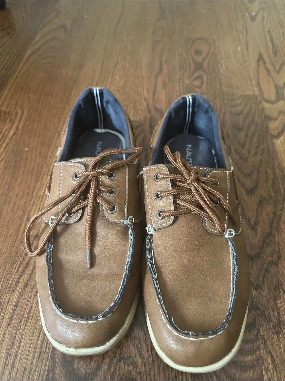 Nautica Men’s Tan Leather Boat Shoes with White Sole